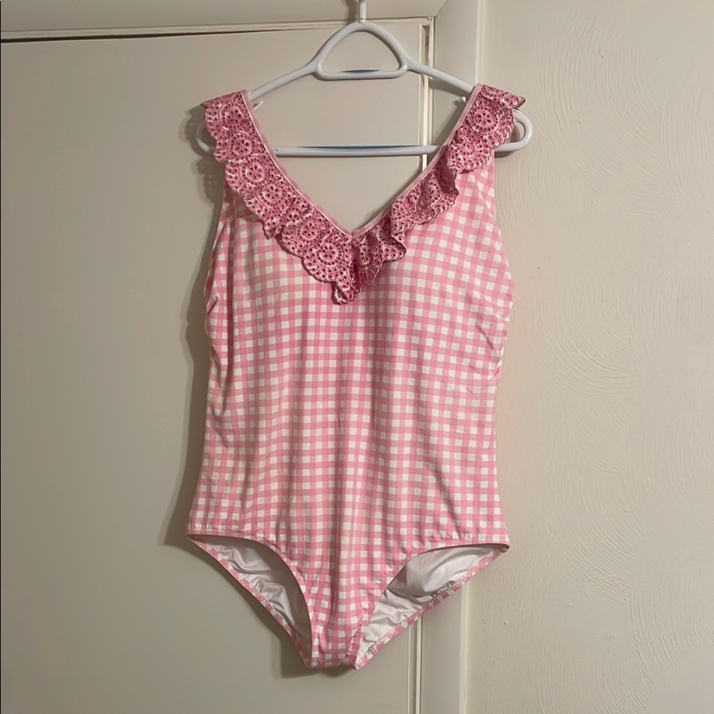 Lands End X Draper James women’s pink gingham one piece swimsuit 18w